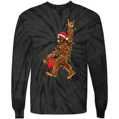 Santa Bigfoot Christmas Lights Rock Funny Sasquatch Believe Tie-Dye Long Sleeve Shirt