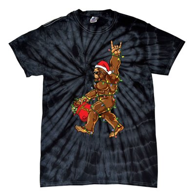 Santa Bigfoot Christmas Lights Rock Funny Sasquatch Believe Tie-Dye T-Shirt