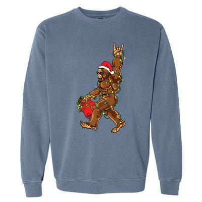 Santa Bigfoot Christmas Lights Rock Funny Sasquatch Believe Garment-Dyed Sweatshirt