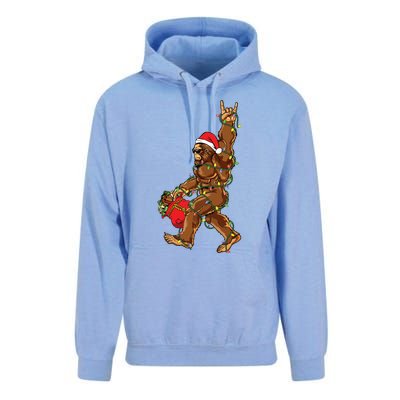 Santa Bigfoot Christmas Lights Rock Funny Sasquatch Believe Unisex Surf Hoodie