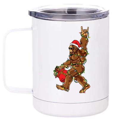 Santa Bigfoot Christmas Lights Rock Funny Sasquatch Believe 12 oz Stainless Steel Tumbler Cup