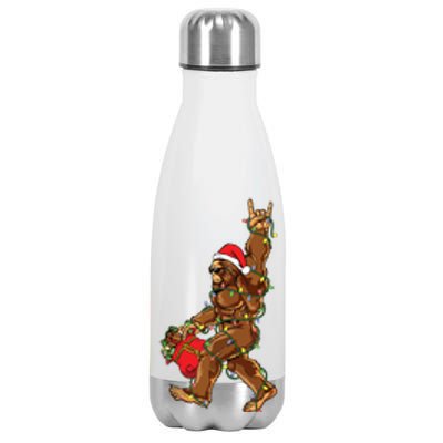 Santa Bigfoot Christmas Lights Rock Funny Sasquatch Believe Stainless Steel Insulated Water Bottle