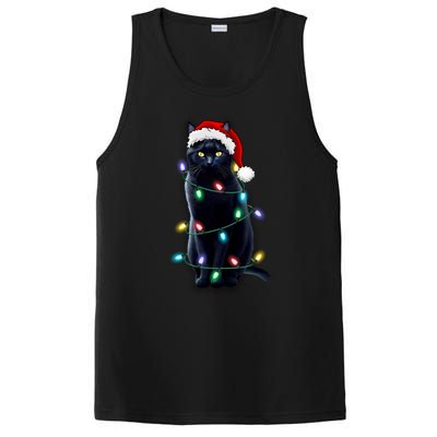 Santa Black Cat Tangled Up In Christmas Tree Lights Holiday Gift PosiCharge Competitor Tank