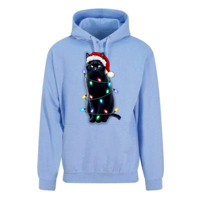 Santa Black Cat Tangled Up In Christmas Tree Lights Holiday Gift Unisex Surf Hoodie