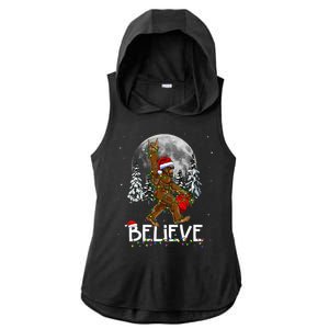 Santa Bigfoot Christmas Sasquatch Believe Ladies PosiCharge Tri-Blend Wicking Draft Hoodie Tank