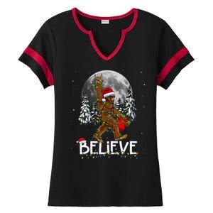 Santa Bigfoot Christmas Sasquatch Believe Ladies Halftime Notch Neck Tee