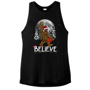 Santa Bigfoot Christmas Sasquatch Believe Ladies PosiCharge Tri-Blend Wicking Tank