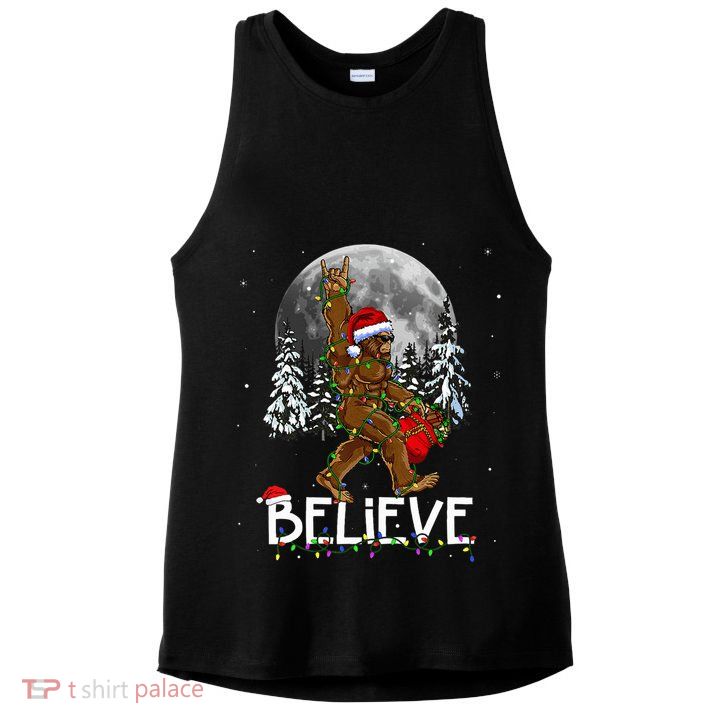 Santa Bigfoot Christmas Sasquatch Believe Ladies PosiCharge Tri-Blend Wicking Tank