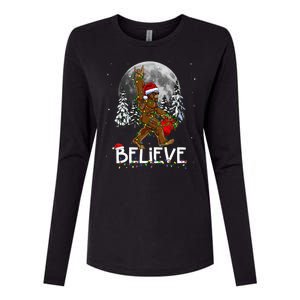 Santa Bigfoot Christmas Sasquatch Believe Womens Cotton Relaxed Long Sleeve T-Shirt