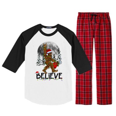 Santa Bigfoot Christmas Sasquatch Believe Raglan Sleeve Pajama Set