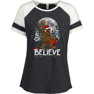 Santa Bigfoot Christmas Sasquatch Believe Enza Ladies Jersey Colorblock Tee