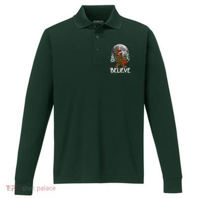 Santa Bigfoot Christmas Sasquatch Believe Performance Long Sleeve Polo