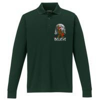 Santa Bigfoot Christmas Sasquatch Believe Performance Long Sleeve Polo