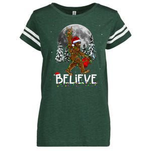 Santa Bigfoot Christmas Sasquatch Believe Enza Ladies Jersey Football T-Shirt