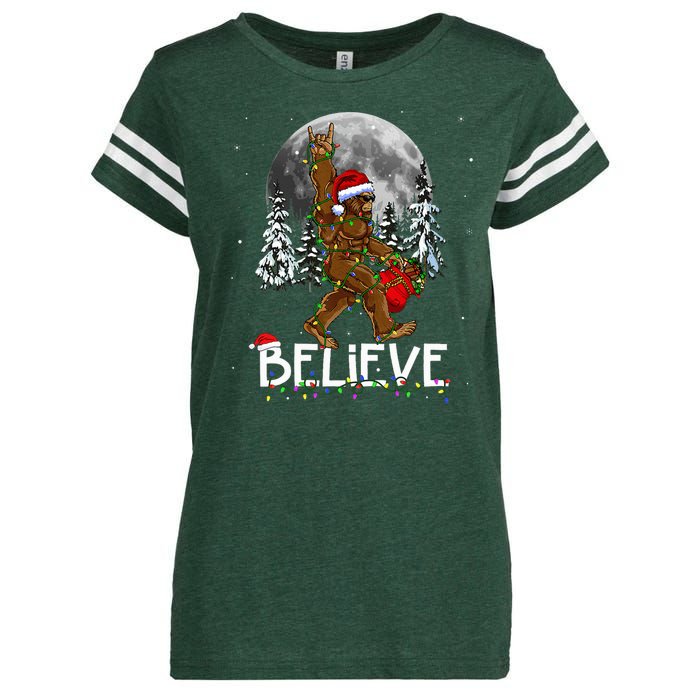 Santa Bigfoot Christmas Sasquatch Believe Enza Ladies Jersey Football T-Shirt