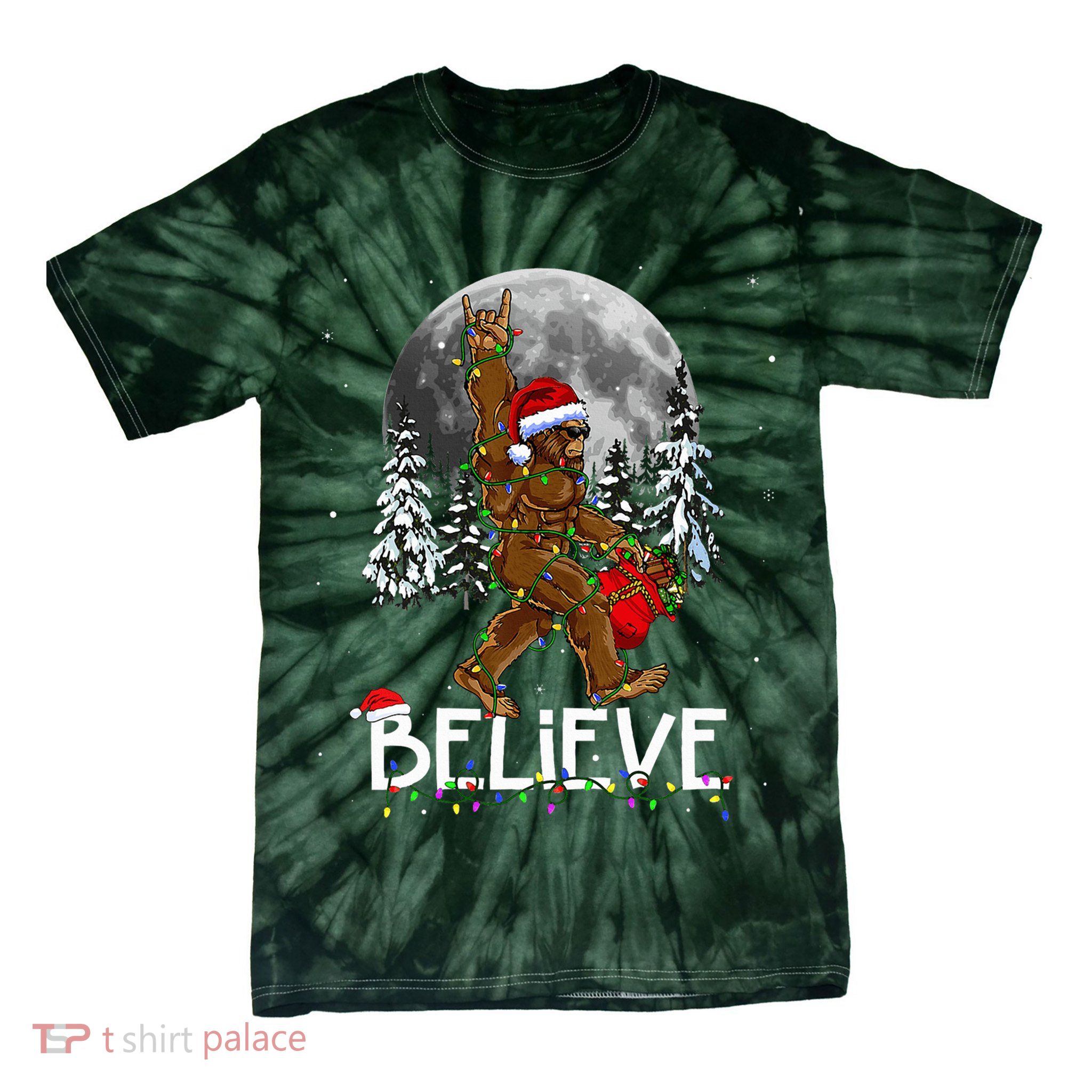 Santa Bigfoot Christmas Sasquatch Believe Tie-Dye T-Shirt