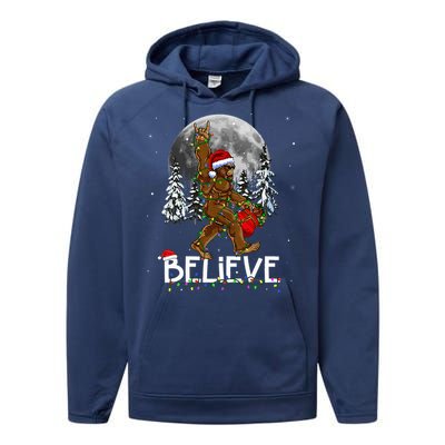 Santa Bigfoot Christmas Sasquatch Believe Performance Fleece Hoodie