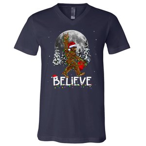 Santa Bigfoot Christmas Sasquatch Believe V-Neck T-Shirt