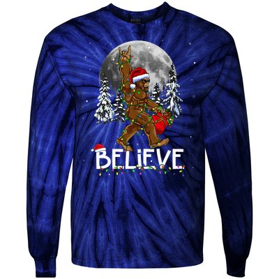 Santa Bigfoot Christmas Sasquatch Believe Tie-Dye Long Sleeve Shirt