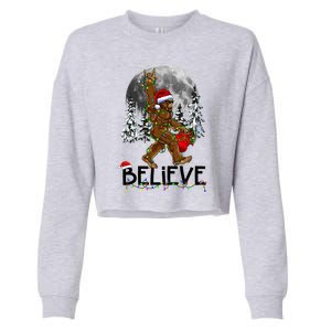 Santa Bigfoot Christmas Sasquatch Believe Cropped Pullover Crew