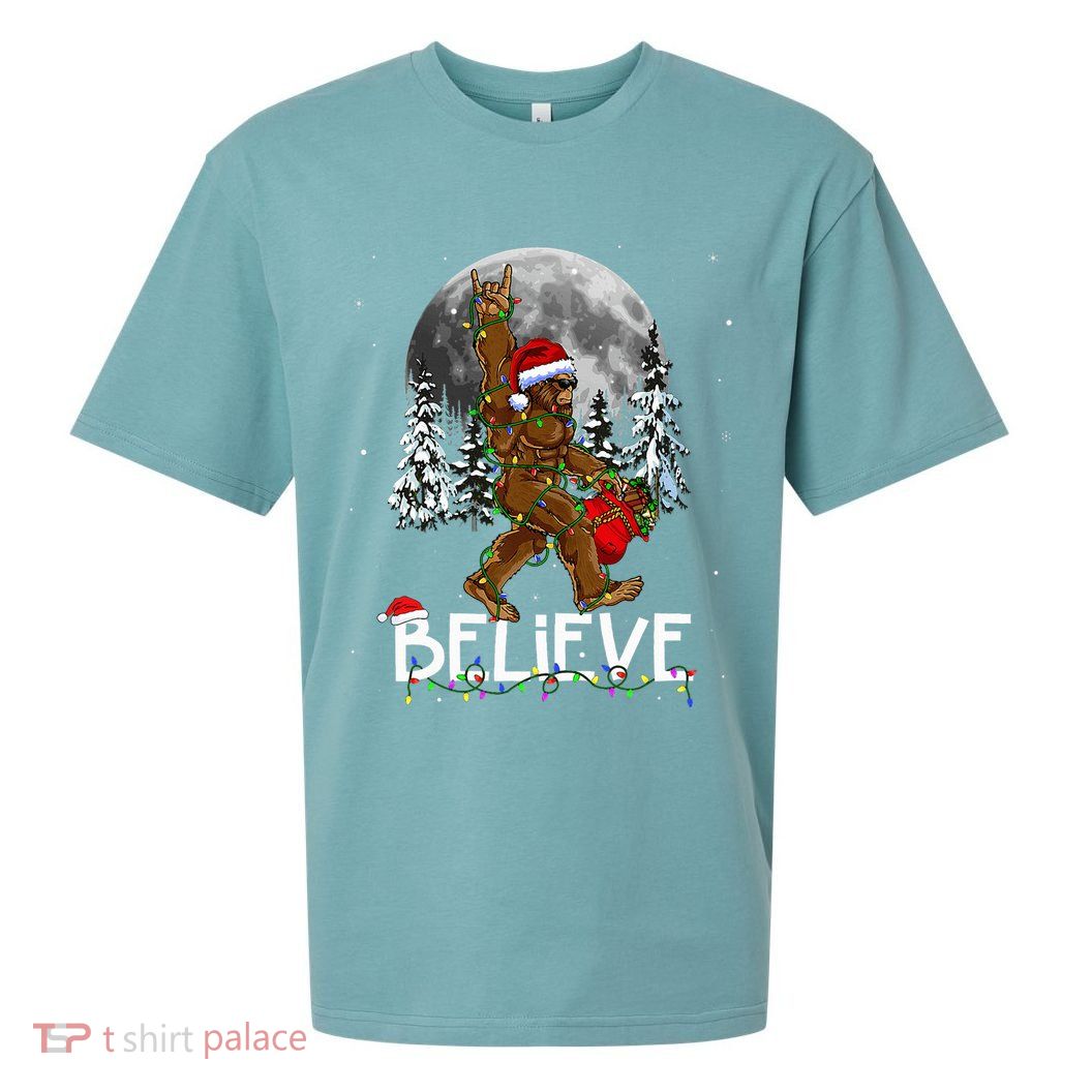 Santa Bigfoot Christmas Sasquatch Believe Sueded Cloud Jersey T-Shirt