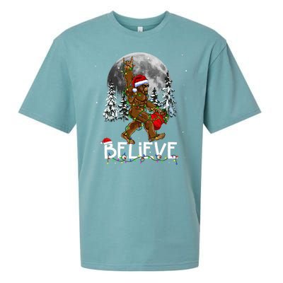 Santa Bigfoot Christmas Sasquatch Believe Sueded Cloud Jersey T-Shirt