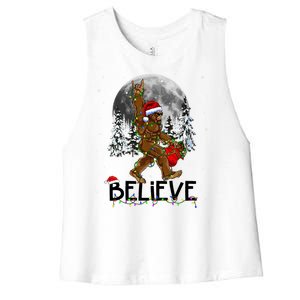 Santa Bigfoot Christmas Sasquatch Believe Women's Racerback Cropped Tank