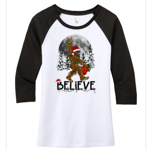 Santa Bigfoot Christmas Sasquatch Believe Women's Tri-Blend 3/4-Sleeve Raglan Shirt