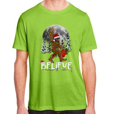 Santa Bigfoot Christmas Lights Funny Sasquatch Believe Xmas Adult ChromaSoft Performance T-Shirt