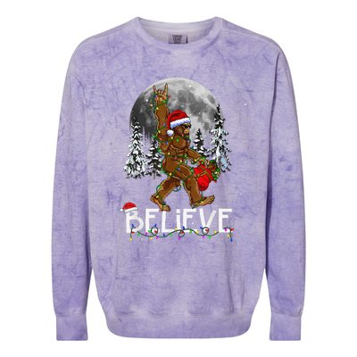 Santa Bigfoot Christmas Lights Funny Sasquatch Believe Xmas Colorblast Crewneck Sweatshirt