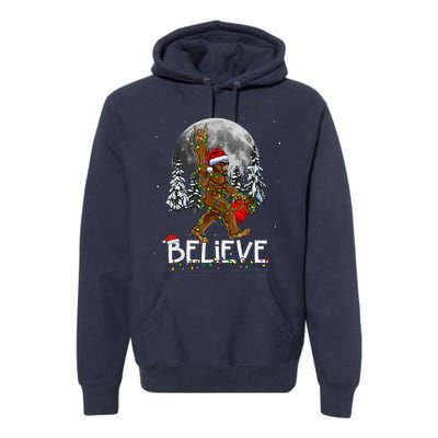 Santa Bigfoot Christmas Lights Funny Sasquatch Believe Xmas Premium Hoodie