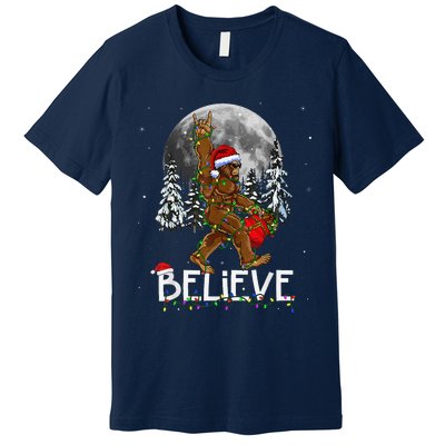 Santa Bigfoot Christmas Lights Funny Sasquatch Believe Xmas Premium T-Shirt