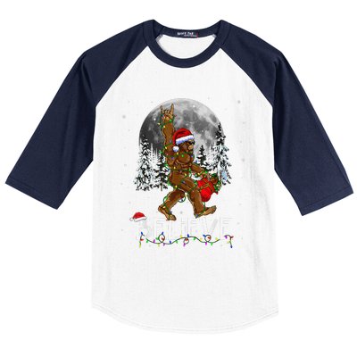 Santa Bigfoot Christmas Lights Funny Sasquatch Believe Xmas Baseball Sleeve Shirt