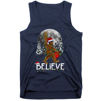 Santa Bigfoot Christmas Lights Funny Sasquatch Believe Xmas Tank Top