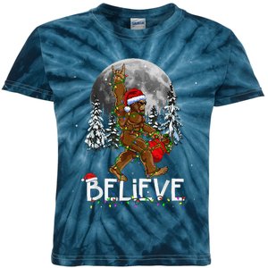 Santa Bigfoot Christmas Lights Funny Sasquatch Believe Xmas Kids Tie-Dye T-Shirt