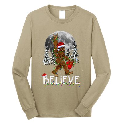 Santa Bigfoot Christmas Lights Funny Sasquatch Believe Xmas Long Sleeve Shirt