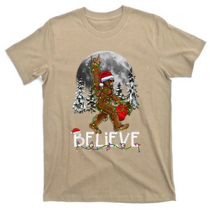 Santa Bigfoot Christmas Lights Funny Sasquatch Believe Xmas T-Shirt