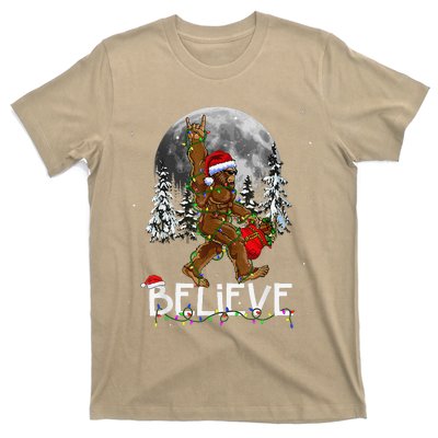 Santa Bigfoot Christmas Lights Funny Sasquatch Believe Xmas T-Shirt