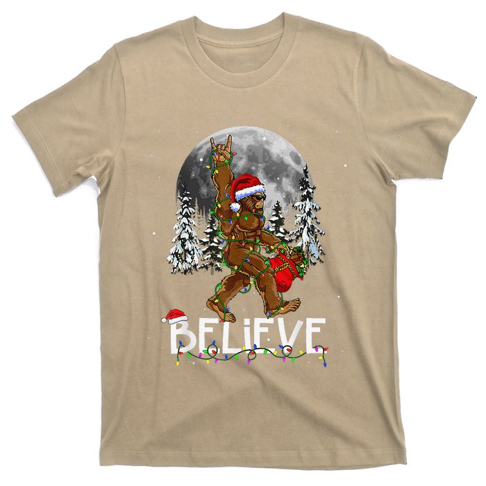 Santa Bigfoot Christmas Lights Funny Sasquatch Believe Xmas T-Shirt