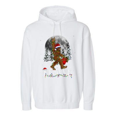 Santa Bigfoot Christmas Lights Funny Sasquatch Believe Xmas Garment-Dyed Fleece Hoodie