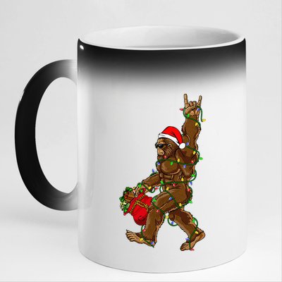 Santa Bigfoot Christmas Lights Rock Funny Sasquatch Believe 11oz Black Color Changing Mug