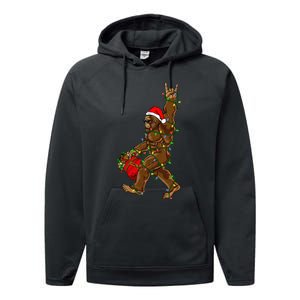 Santa Bigfoot Christmas Lights Rock Funny Sasquatch Believe Performance Fleece Hoodie