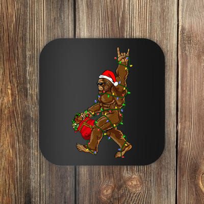 Santa Bigfoot Christmas Lights Rock Funny Sasquatch Believe Coaster