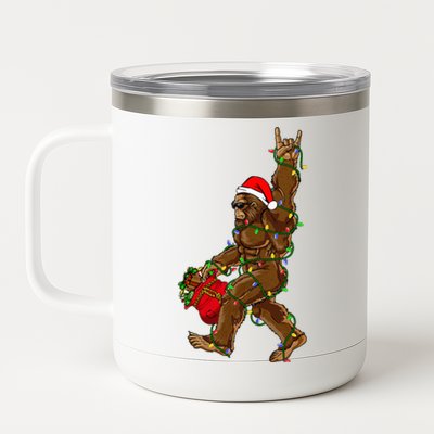 Santa Bigfoot Christmas Lights Rock Funny Sasquatch Believe 12 oz Stainless Steel Tumbler Cup