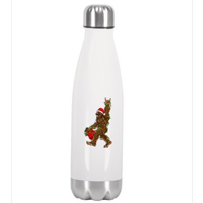 Santa Bigfoot Christmas Lights Rock Funny Sasquatch Believe Stainless Steel Insulated Water Bottle