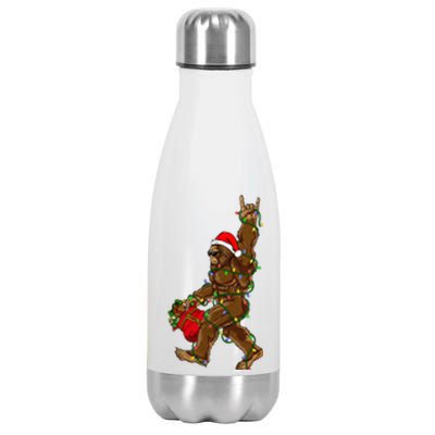 Santa Bigfoot Christmas Lights Rock Funny Sasquatch Believe Stainless Steel Insulated Water Bottle