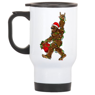 Santa Bigfoot Christmas Lights Rock Funny Sasquatch Believe Stainless Steel Travel Mug