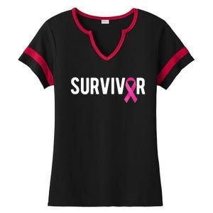 Survivor Breast Cancer Awareness Ribbon Ladies Halftime Notch Neck Tee