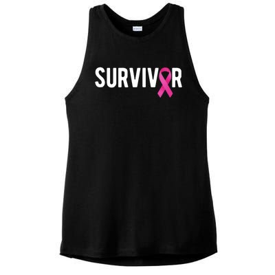 Survivor Breast Cancer Awareness Ribbon Ladies PosiCharge Tri-Blend Wicking Tank