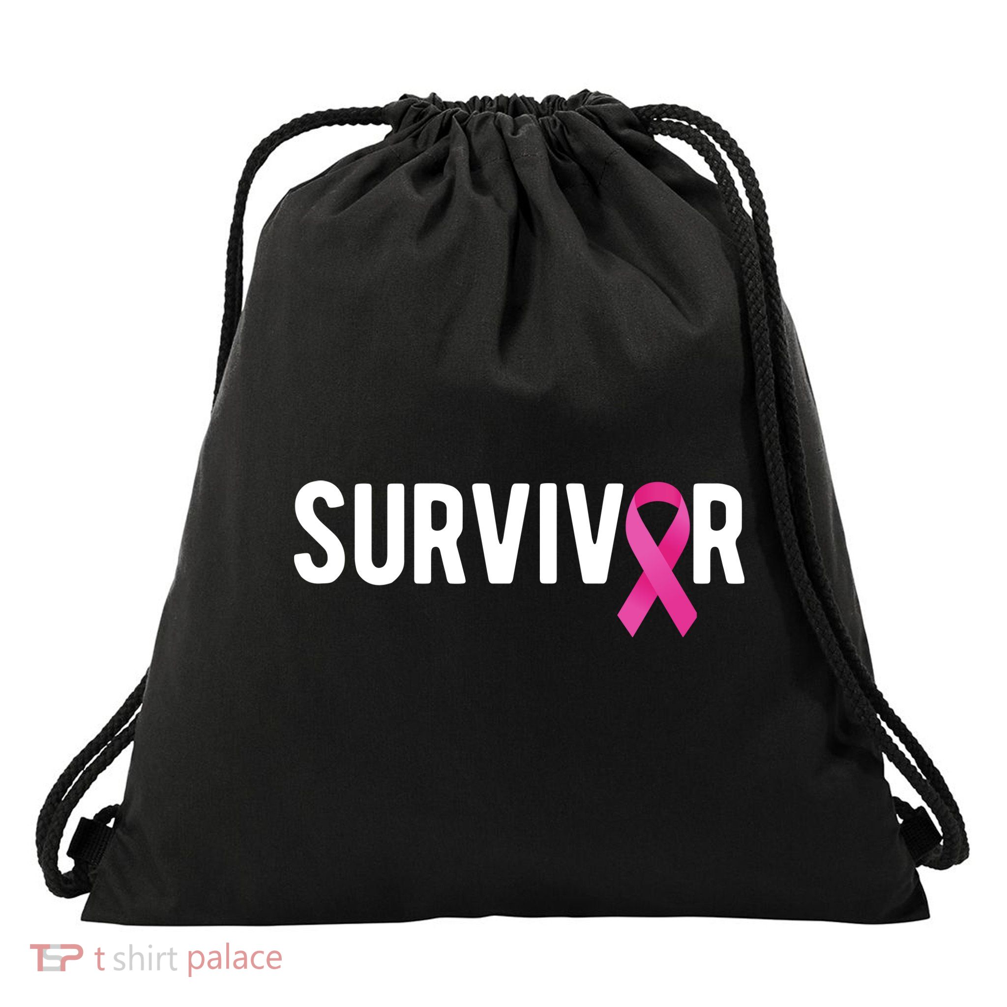 Survivor Breast Cancer Awareness Ribbon Drawstring Bag